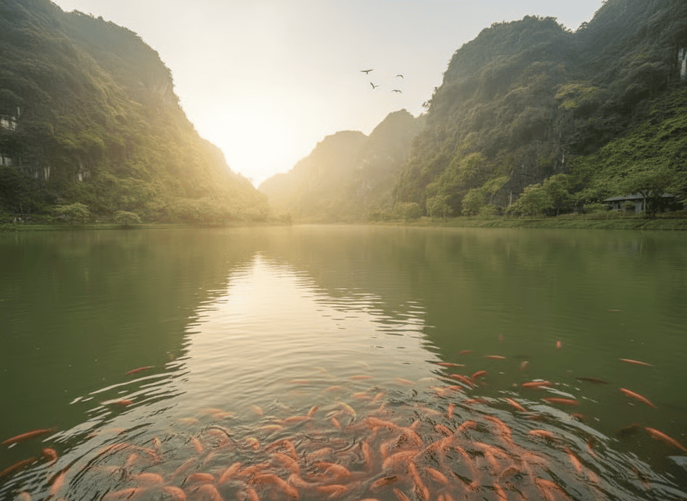 You can feed the koi fish at the lake as a way to wish for good luck